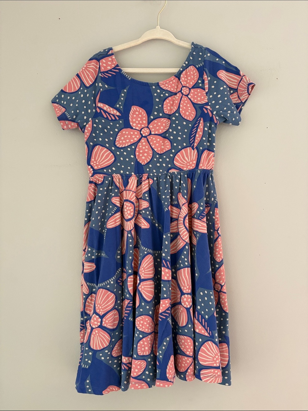 NWOT Tea Collection Blue Dress with Pink Floral Pattern